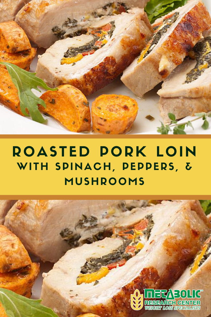 Roasted Pork Loin With Spinach, Peppers, and Mushrooms Image